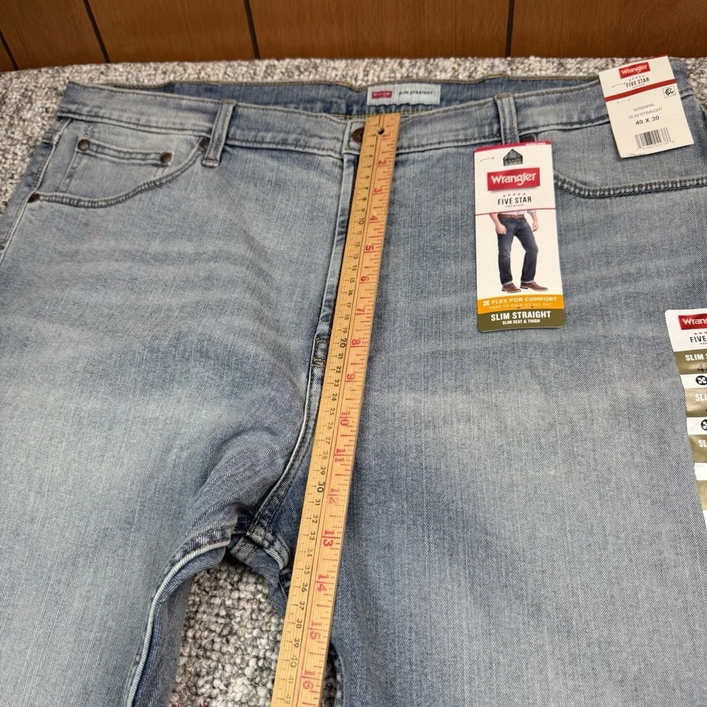 Wrangler Jeans Mens 40x32 Five Star Premium Slim Straight Blue Denim NWT